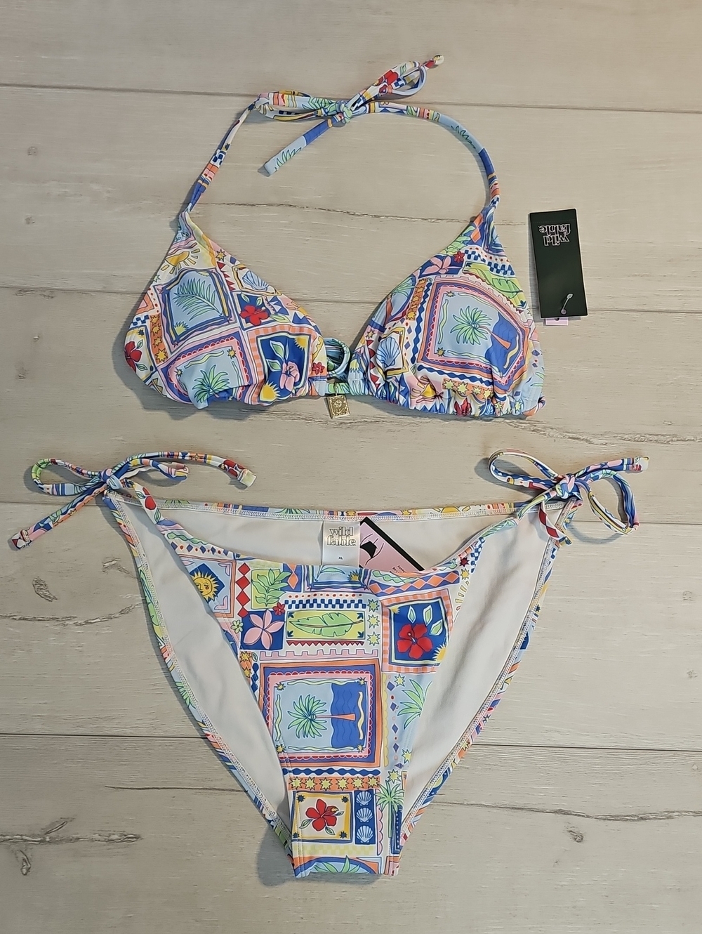Wild Fable Women's XL Pastel Tile Palm Print Bikini Set